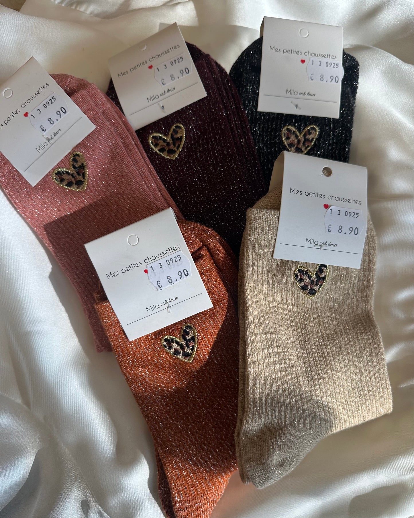 Chaussettes pailletées avec cœur léopard – Mila and Louise – La Maison de Manon