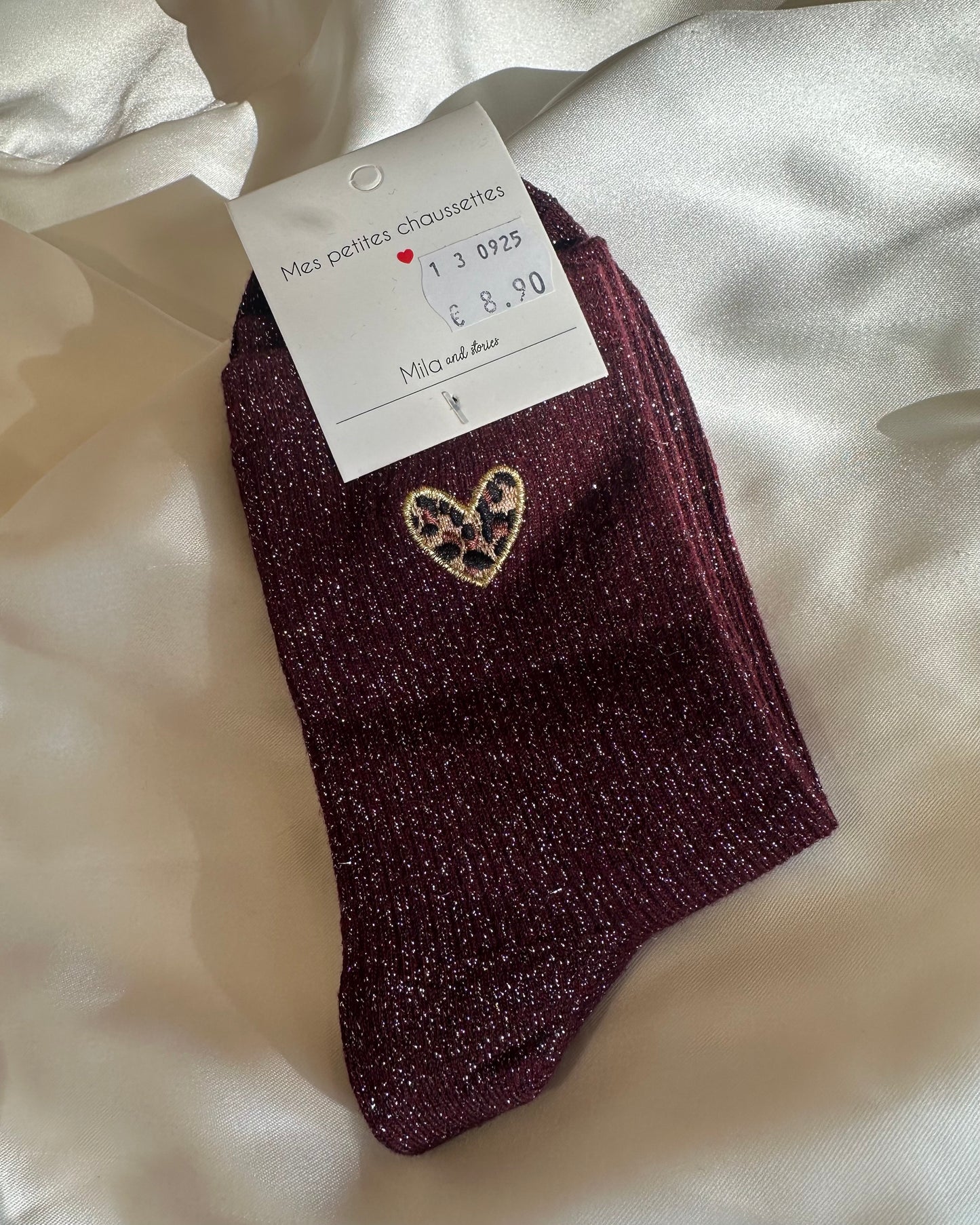 Chaussettes pailletées cœur léopard – Mila and Louise