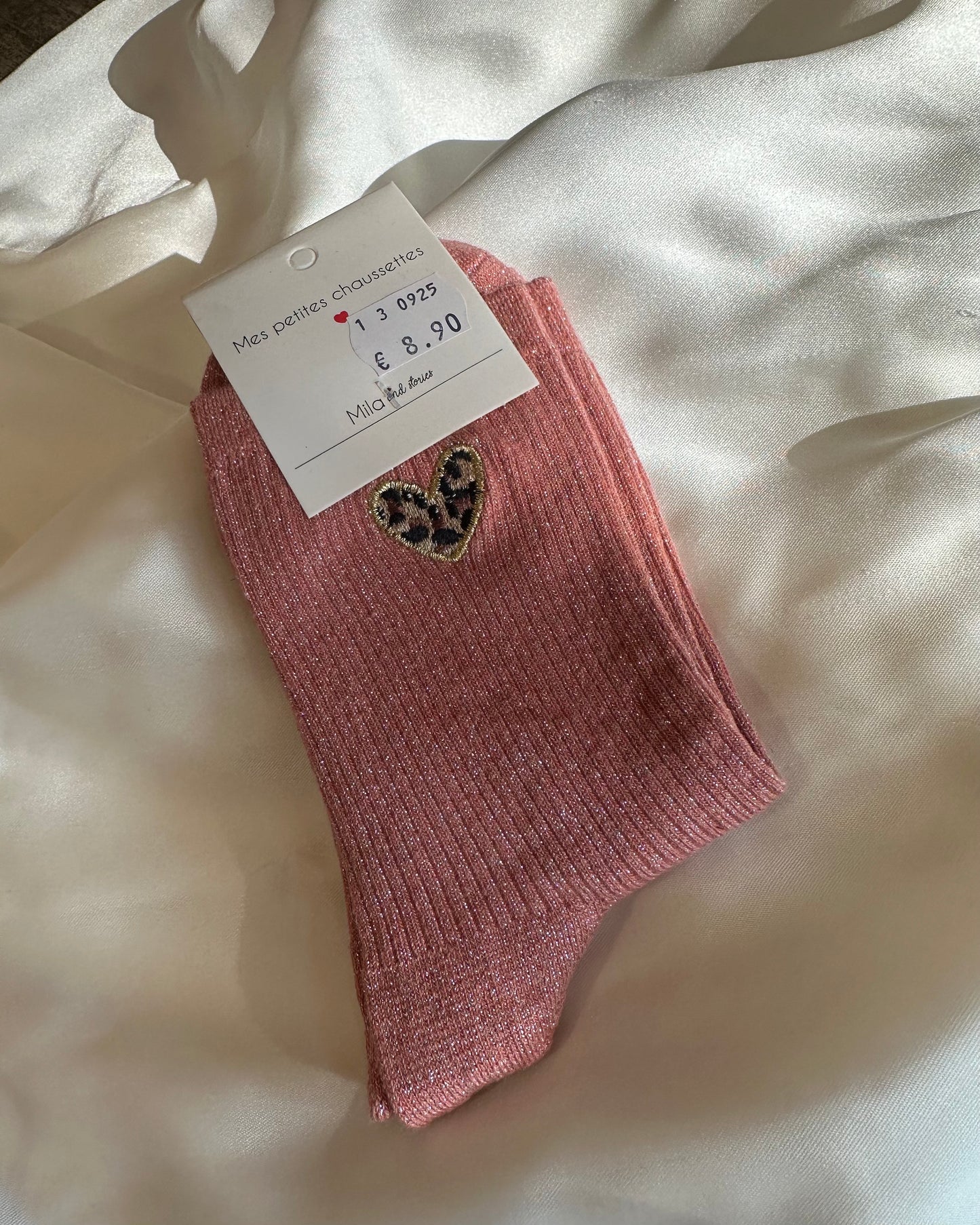 Chaussettes pailletées cœur léopard – Mila and Louise