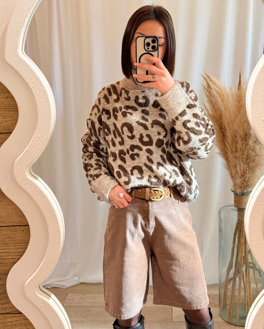 Pull léopard beige et marron, coupe ample, look automne – La Maison de Manon