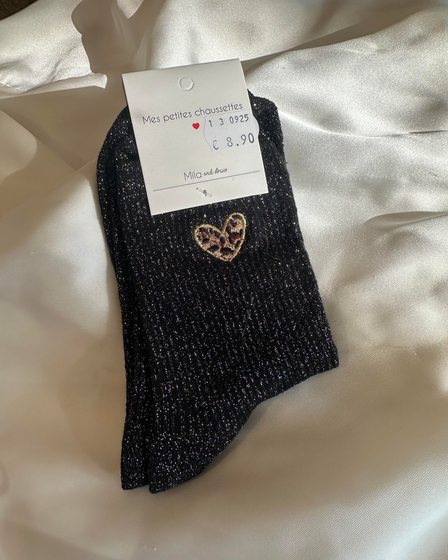 Chaussettes pailletées cœur léopard – Mila and Louise