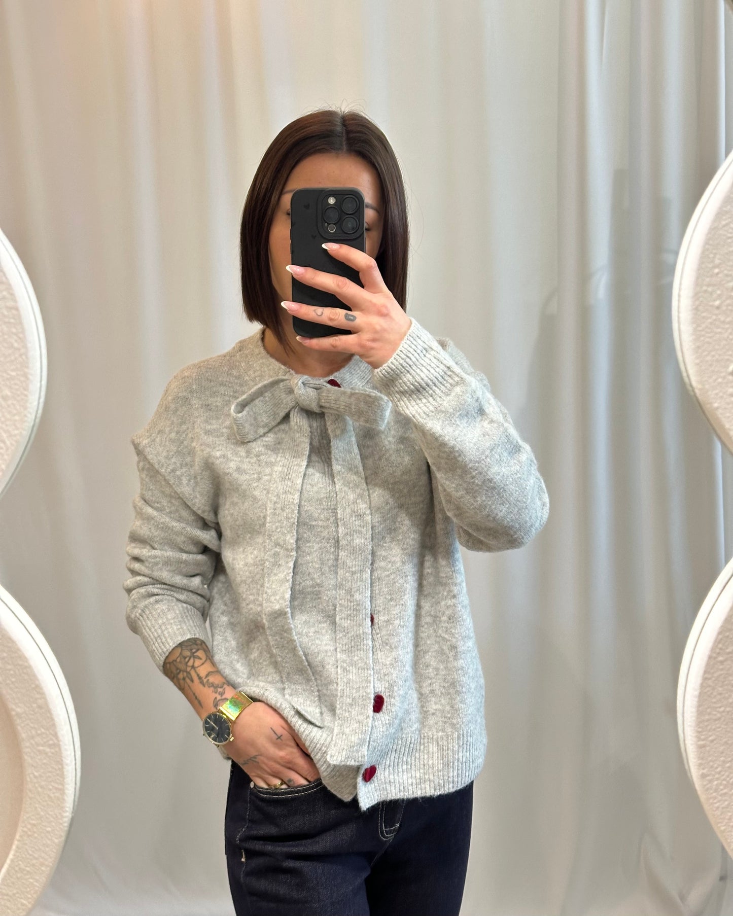 Gilet gris femme boutons cœurs – La Maison de Manon | Cardigan doux