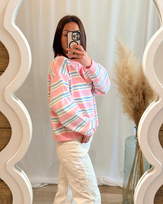 Polo rayé pastel rose & bleu - La maison de Manon