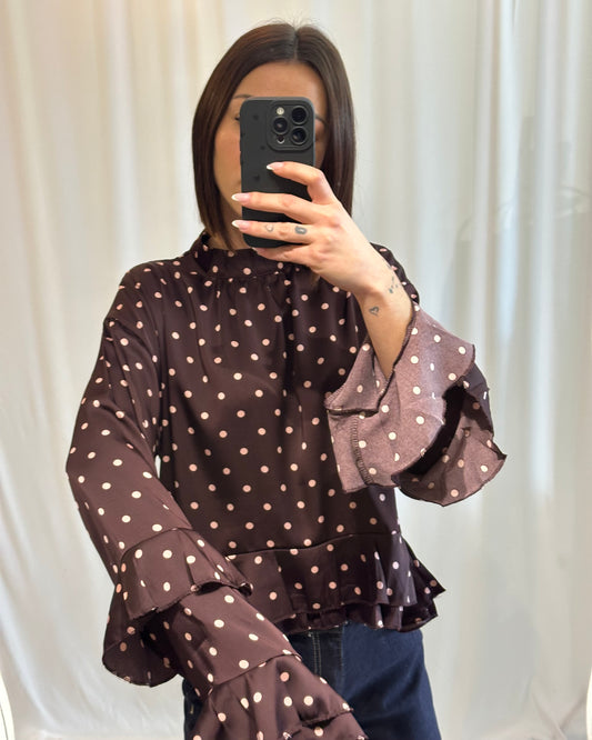 Blouse Bordeaux à pois & volants - La Maison de Manon