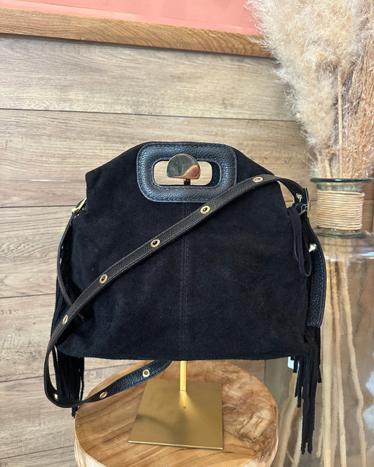 Sac noir à franges 100 % cuir – La Maison de Manon