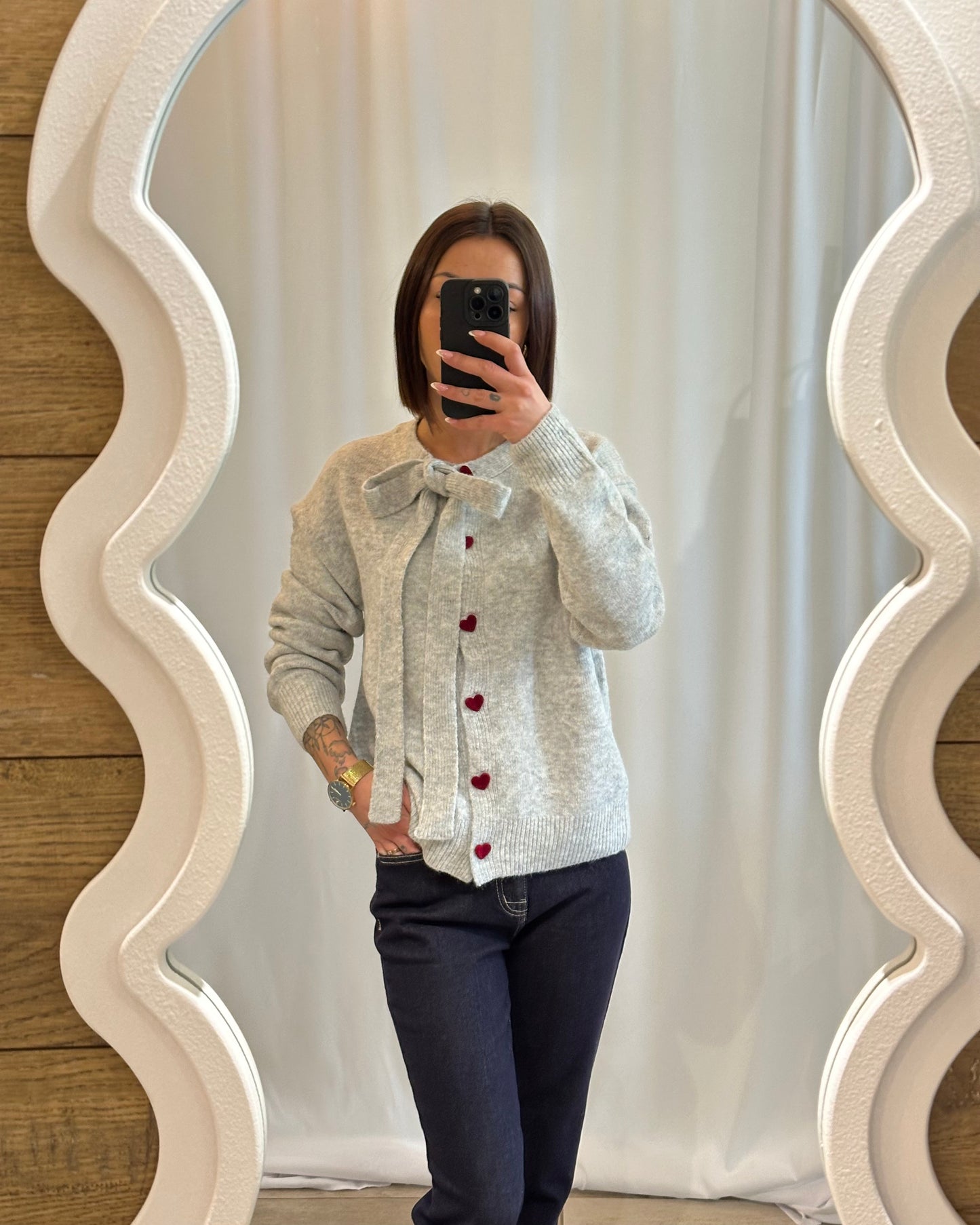 Gilet gris femme boutons cœurs – La Maison de Manon | Cardigan doux