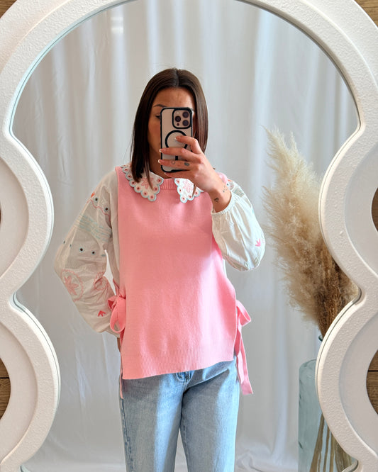 Gilet sans manches rose à nouer – La maison de Manon