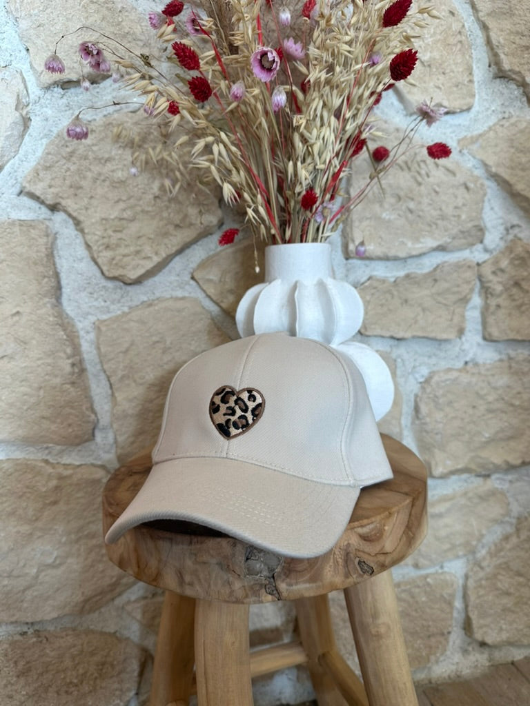 Casquette coeur leéopard beige