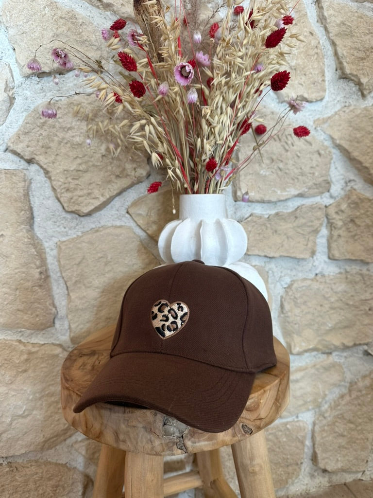 Casquette coeur leéopard chocolat