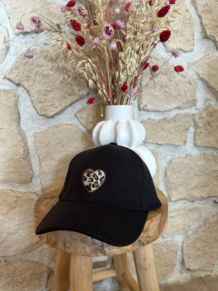 Casquette coeur leéopard noire