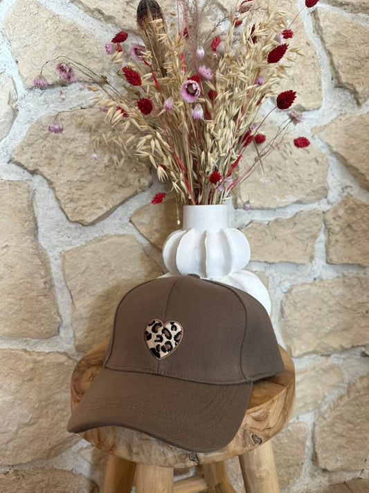 Casquette coeur leéopard taupe