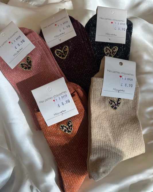 Chaussettes pailletées avec cœur léopard – Mila and Louise – La Maison de Manon