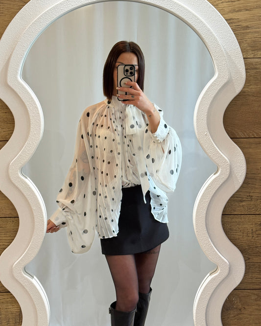 Chemisier fluide à pois noir et blanc - La maison de Manon