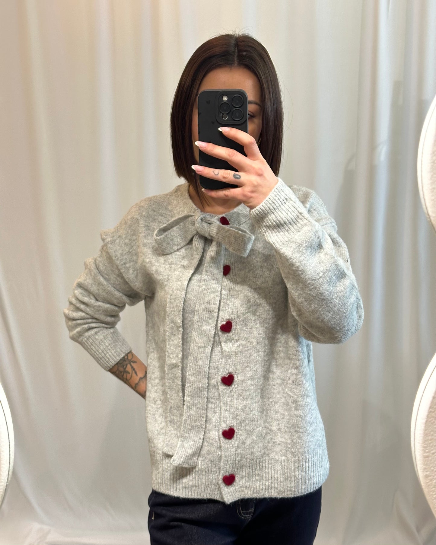 Gilet gris femme boutons cœurs – La Maison de Manon | Cardigan doux