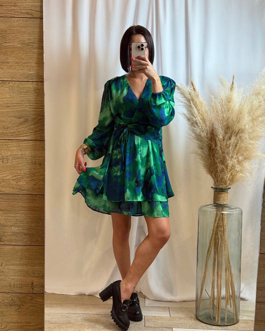 Robe fluide verte et bleue - La maison de Manon
