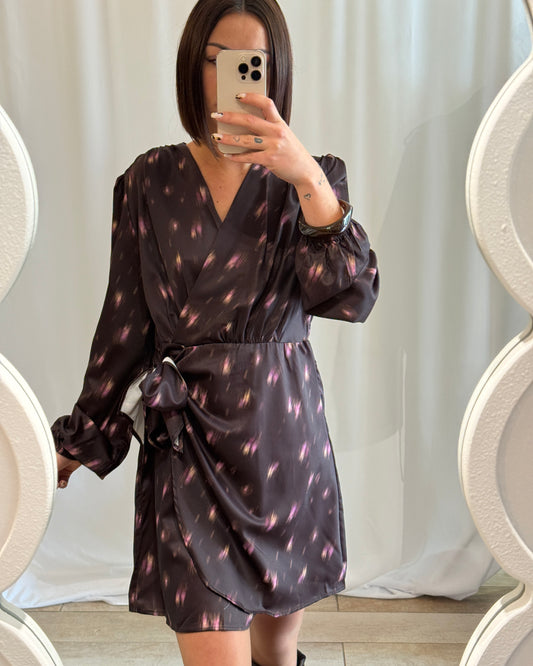 Robe portefeuille imprimée marron chocolat – La Maison de Manon