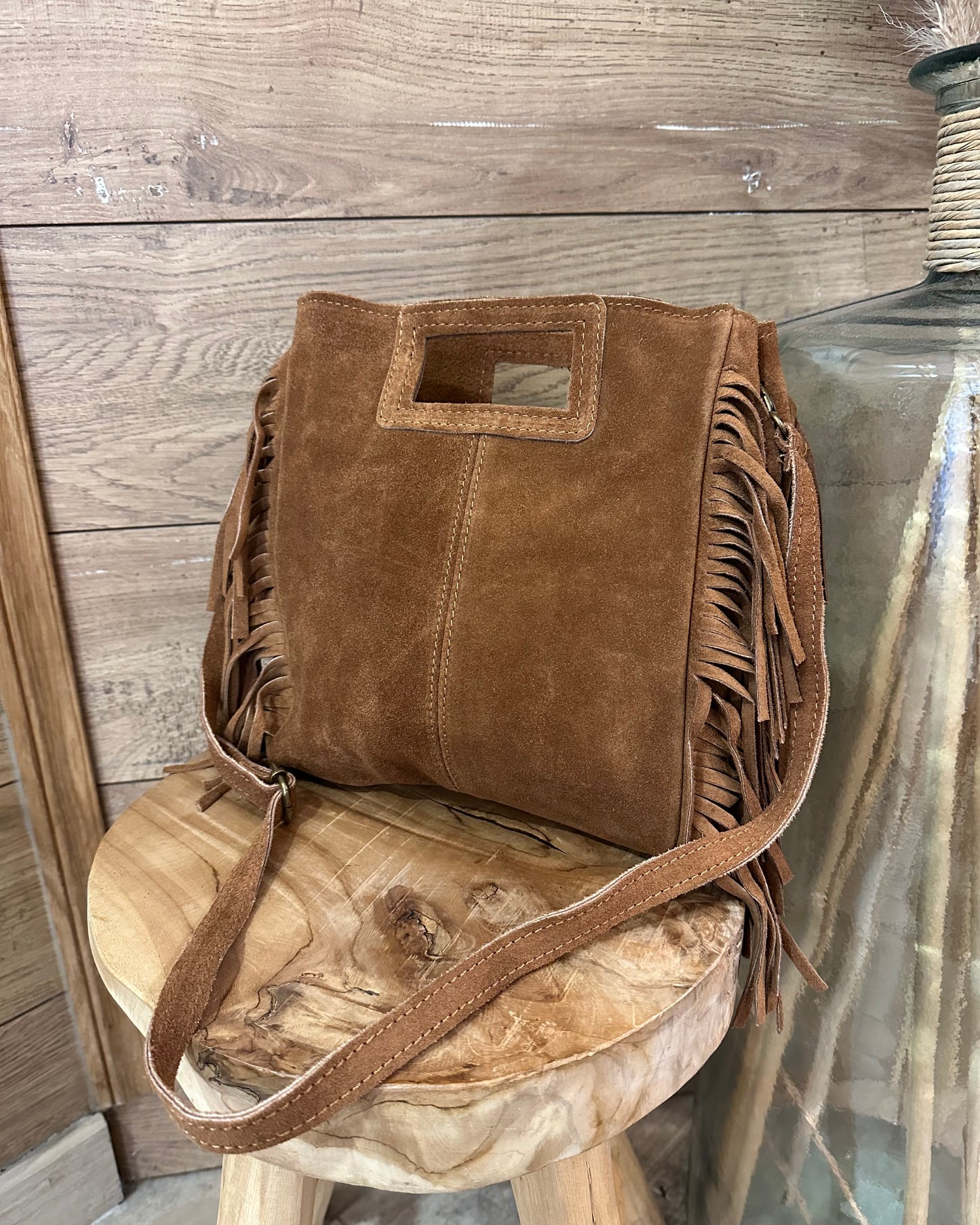 Sac en cuir à franges camel– La Maison de Manon