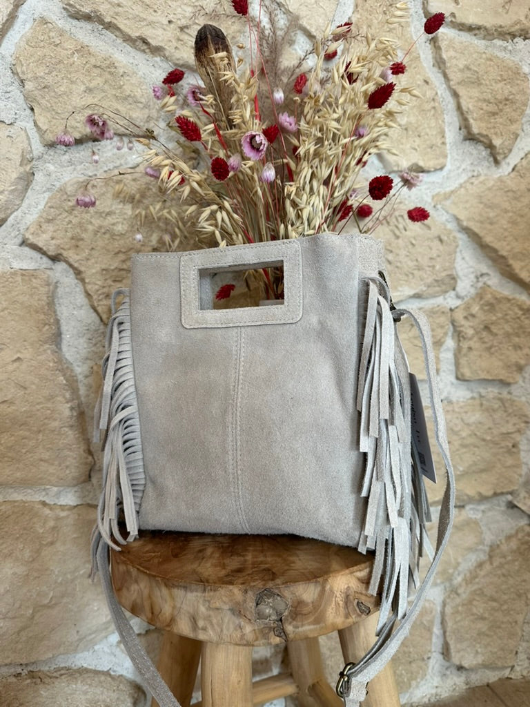 Petit sac cuir beige avec poignée intégrée