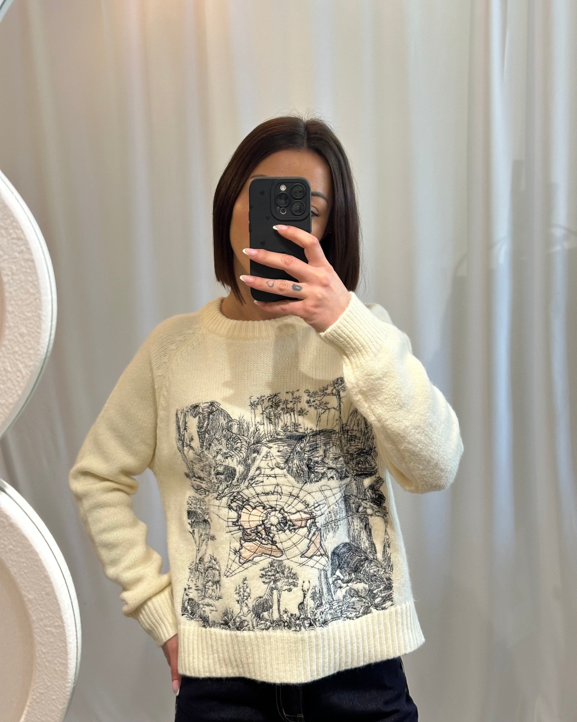 Pull écru imprimé  toile de Jouy– Doux & tendance - La Maison de Manon