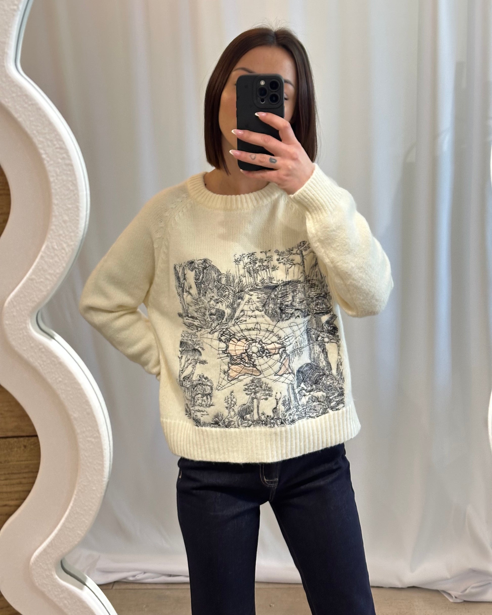 Pull écru imprimé  toile de Jouy– Doux & tendance - La Maison de Manon