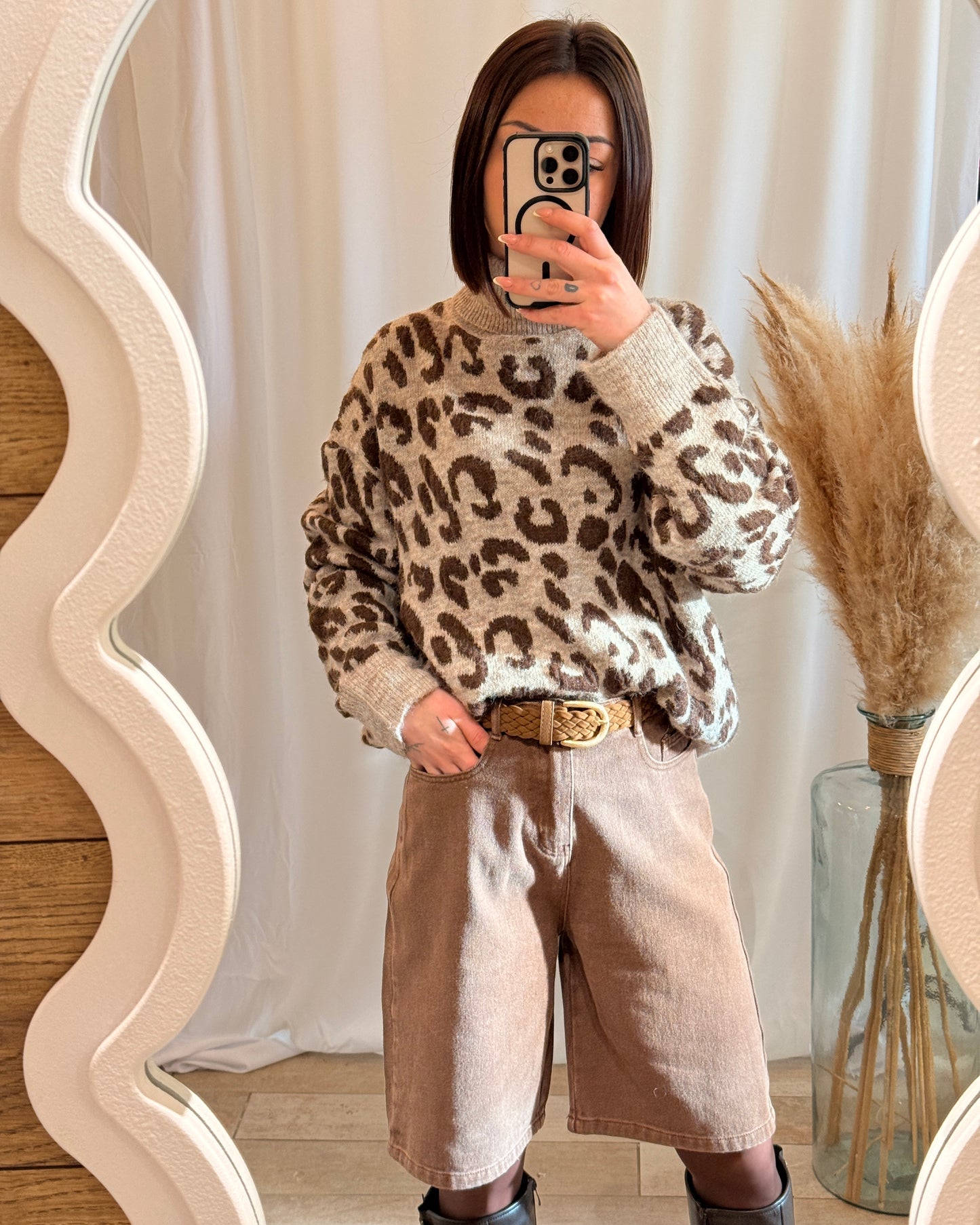 Pull léopard beige et marron, coupe ample, look automne – La Maison de Manon