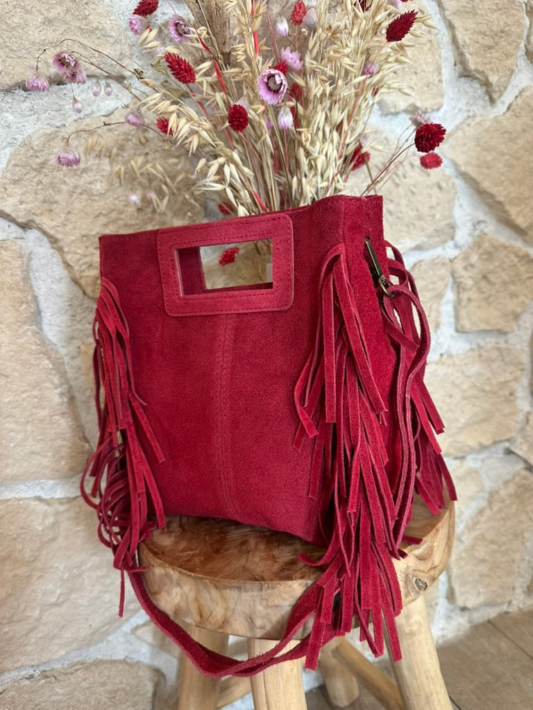 Sac en cuir rouge profil
