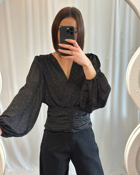 Top noir à strass - La Maison de Manon