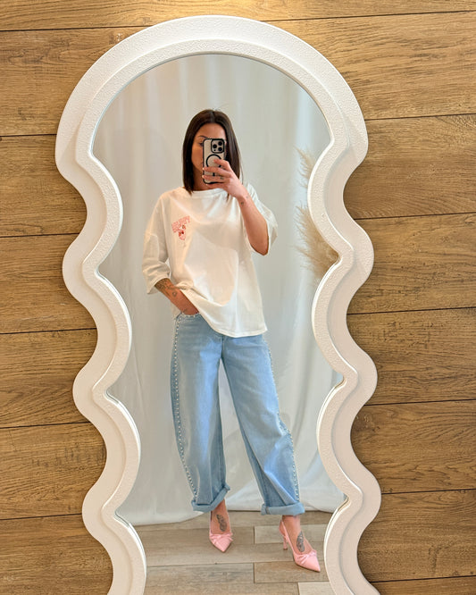 jean balloon bleu clair clouté femme