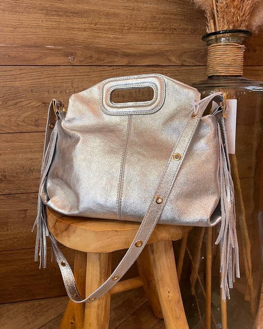 Sac en cuir argenté à franges avec bandoulière – La Maison de Manon