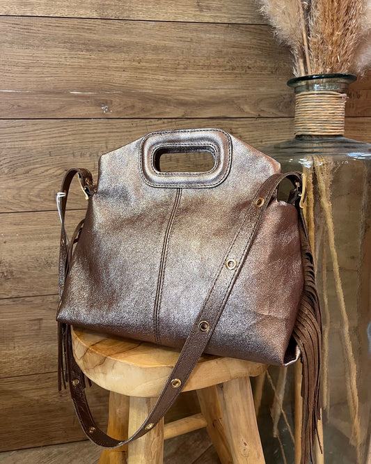 Sac en cuir bronze à franges avec bandoulière – La Maison de Manon